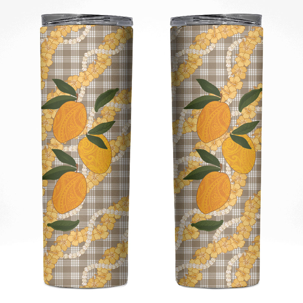 Maku'e Hawaiian Mango Palaka Skinny Tumbler Aloha Hibiscus Pikake Lei LT9 Brown - Polynesian Pride