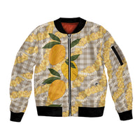 Maku'e Hawaiian Mango Palaka Sleeve Zip Bomber Jacket Aloha Hibiscus Pikake Lei LT9 Unisex Brown - Polynesian Pride
