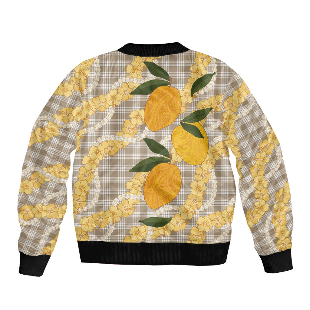 Maku'e Hawaiian Mango Palaka Sleeve Zip Bomber Jacket Aloha Hibiscus Pikake Lei LT9 - Polynesian Pride
