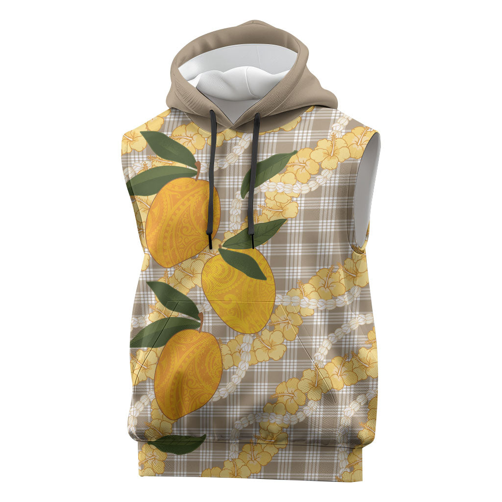 Maku'e Hawaiian Mango Palaka Sleeveless Hoodie Aloha Hibiscus Pikake Lei LT9 Brown - Polynesian Pride
