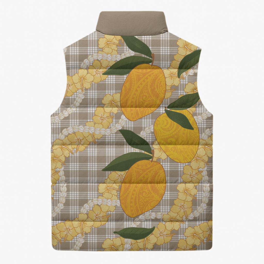 Maku'e Hawaiian Mango Palaka Sleeveless Puffer Jacket Aloha Hibiscus Pikake Lei LT9 - Polynesian Pride