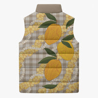 Maku'e Hawaiian Mango Palaka Sleeveless Puffer Jacket Aloha Hibiscus Pikake Lei LT9 - Polynesian Pride