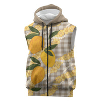 Maku'e Hawaiian Mango Palaka Sleeveless Zip Hoodie Aloha Hibiscus Pikake Lei LT9 Brown - Polynesian Pride