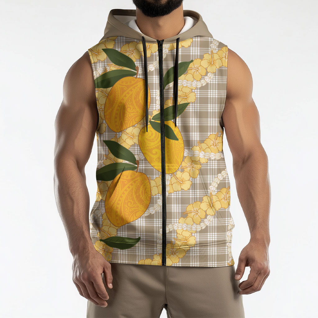 Maku'e Hawaiian Mango Palaka Sleeveless Zip Hoodie Aloha Hibiscus Pikake Lei LT9 - Polynesian Pride