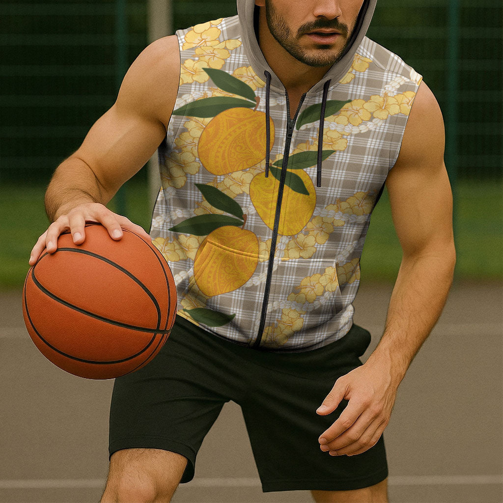 Maku'e Hawaiian Mango Palaka Sleeveless Zip Hoodie Aloha Hibiscus Pikake Lei LT9 - Polynesian Pride