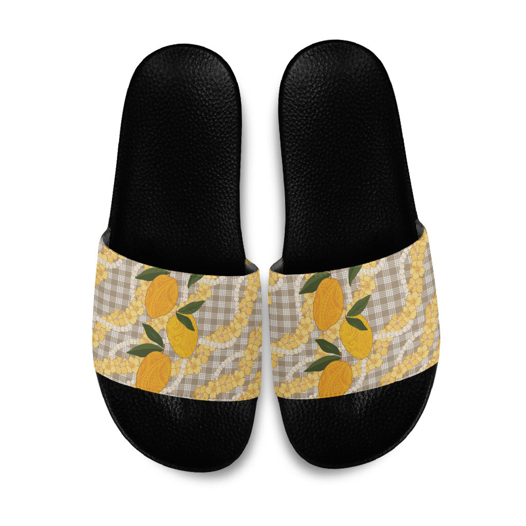 Maku'e Hawaiian Mango Palaka Slide Sandals Aloha Hibiscus Pikake Lei LT9 Brown - Polynesian Pride