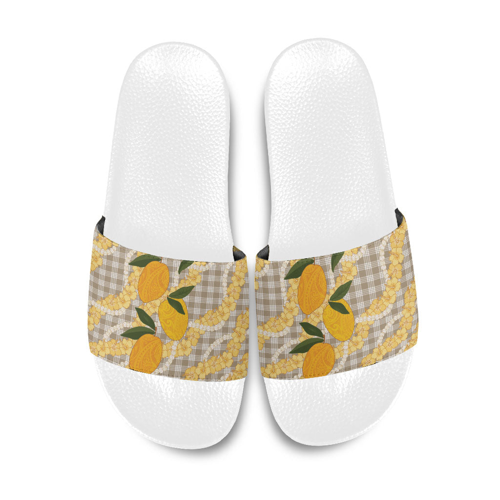 Maku'e Hawaiian Mango Palaka Slide Sandals Aloha Hibiscus Pikake Lei LT9 Brown - Polynesian Pride