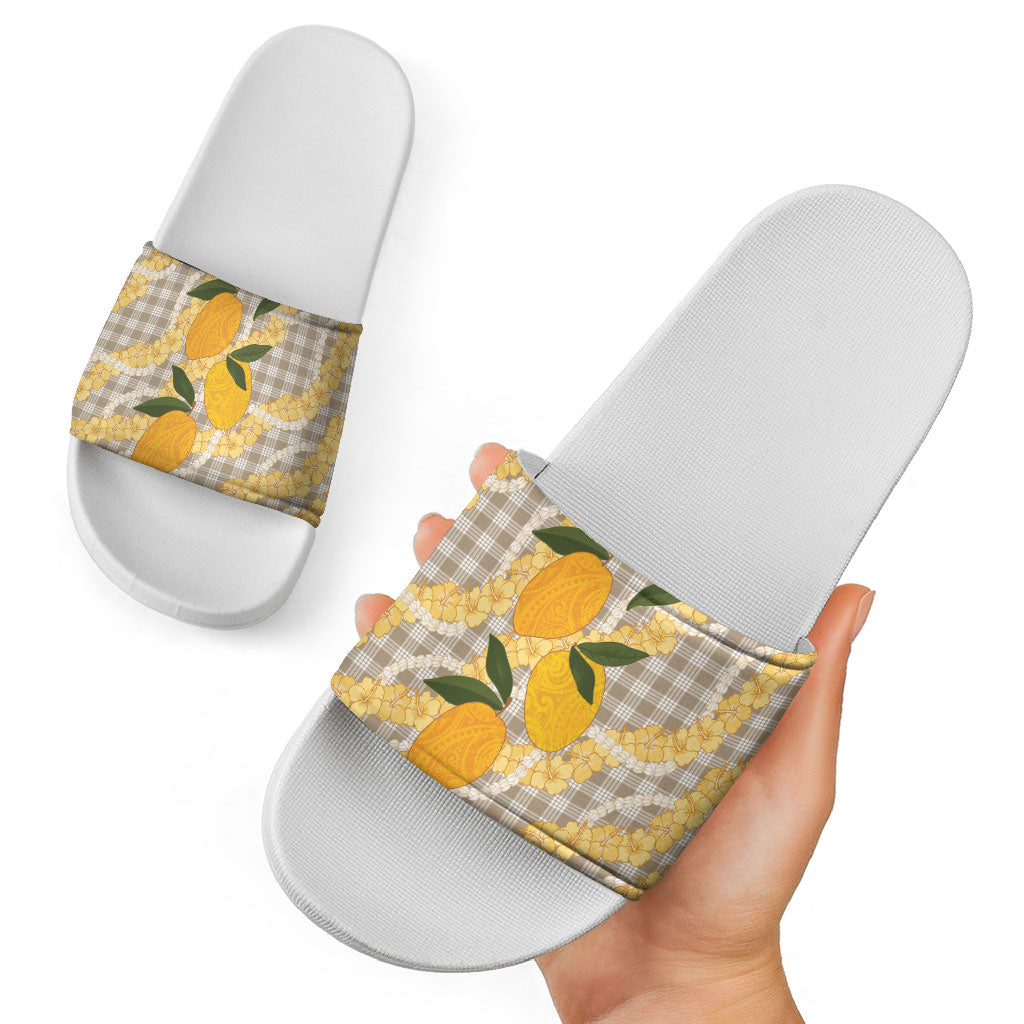 Maku'e Hawaiian Mango Palaka Slide Sandals Aloha Hibiscus Pikake Lei LT9 - Polynesian Pride