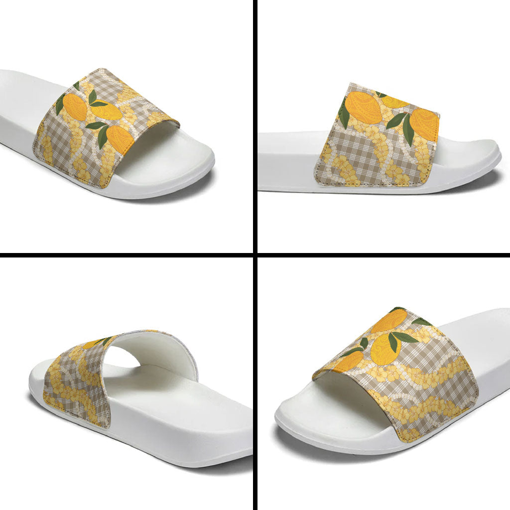 Maku'e Hawaiian Mango Palaka Slide Sandals Aloha Hibiscus Pikake Lei LT9 - Polynesian Pride