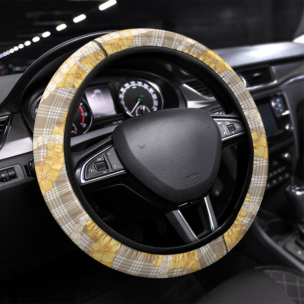 Maku'e Hawaiian Mango Palaka Steering Wheel Cover Aloha Hibiscus Pikake Lei LT9 Universal Fit Brown - Polynesian Pride