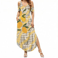Maku'e Hawaiian Mango Palaka Summer Maxi Dress Aloha Hibiscus Pikake Lei LT9 Women Brown - Polynesian Pride