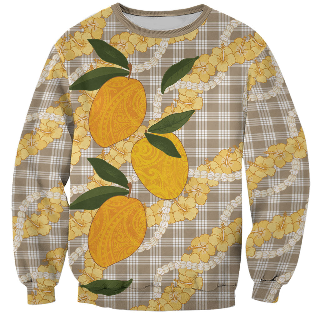 Maku'e Hawaiian Mango Palaka Sweatshirt Aloha Hibiscus Pikake Lei LT9 Unisex Brown - Polynesian Pride