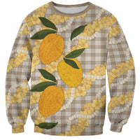 Maku'e Hawaiian Mango Palaka Sweatshirt Aloha Hibiscus Pikake Lei LT9 Unisex Brown - Polynesian Pride