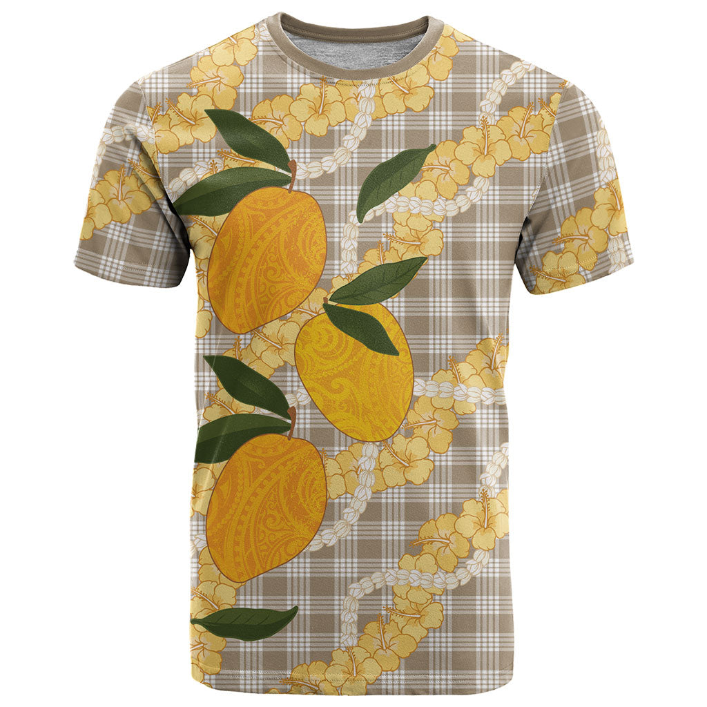 Maku'e Hawaiian Mango Palaka T Shirt Aloha Hibiscus Pikake Lei LT9 Brown - Polynesian Pride