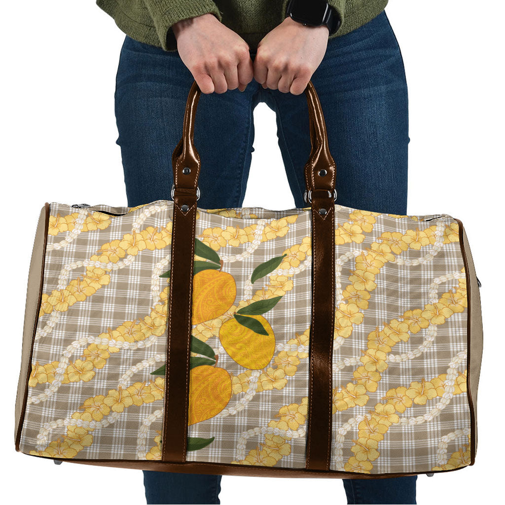 Maku'e Hawaiian Mango Palaka Travel Bag Aloha Hibiscus Pikake Lei LT9 Brown - Polynesian Pride