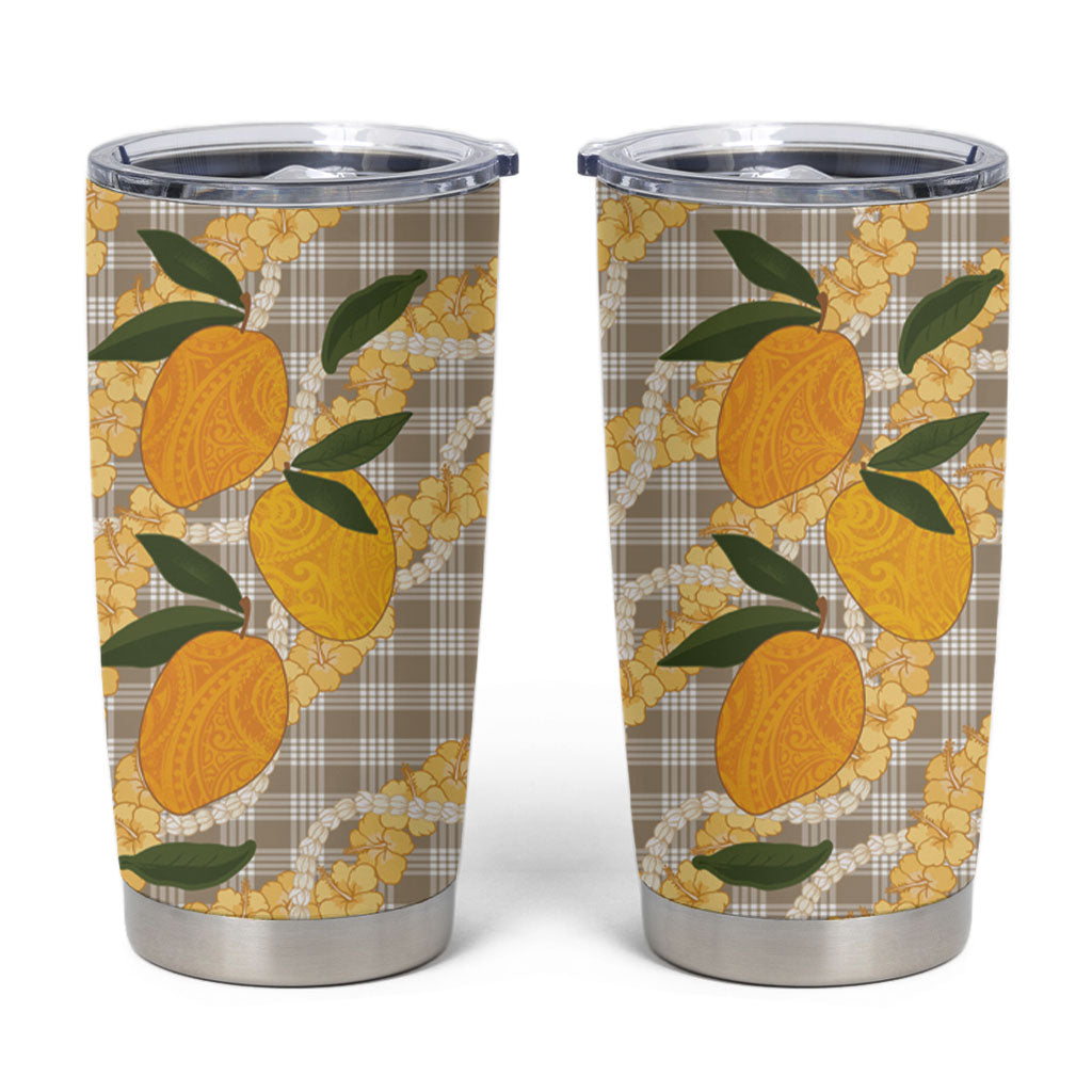 Maku'e Hawaiian Mango Palaka Tumbler Cup Aloha Hibiscus Pikake Lei LT9 Brown - Polynesian Pride