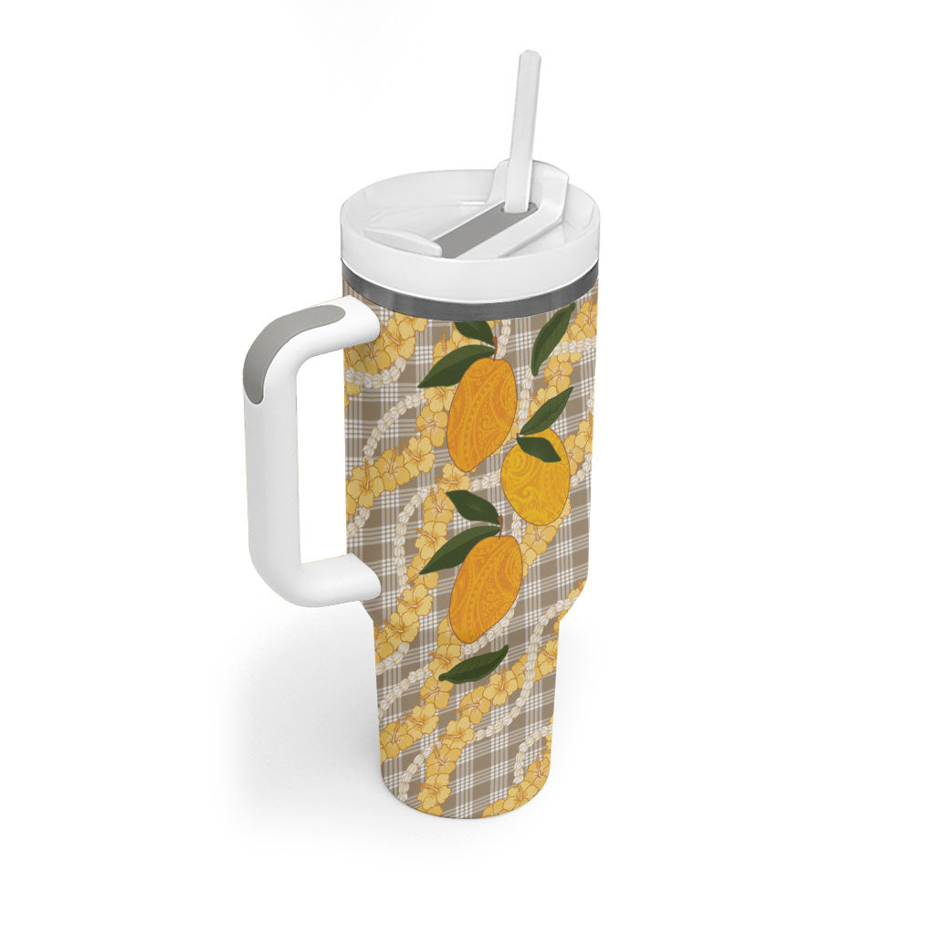 Maku'e Hawaiian Mango Palaka Tumbler With Handle Aloha Hibiscus Pikake Lei LT9 - Polynesian Pride