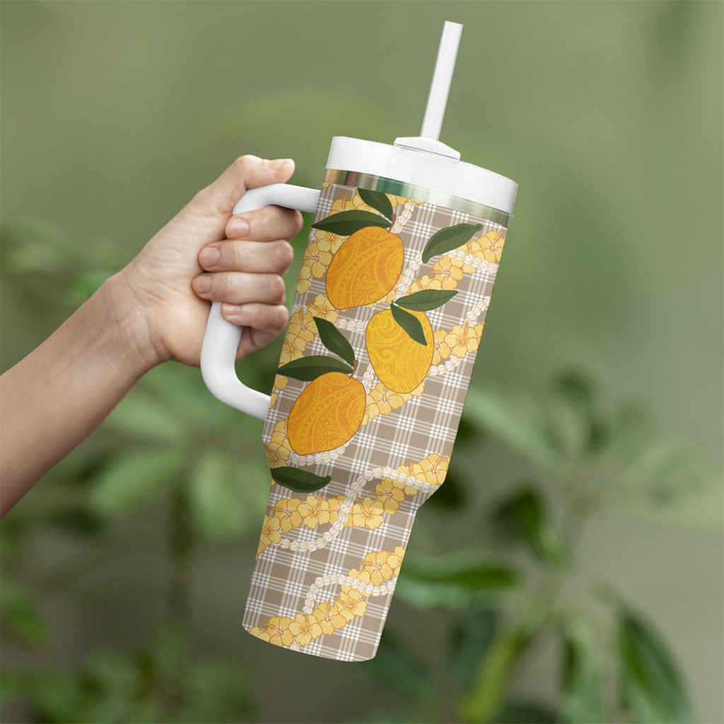 Maku'e Hawaiian Mango Palaka Tumbler With Handle Aloha Hibiscus Pikake Lei LT9 - Polynesian Pride