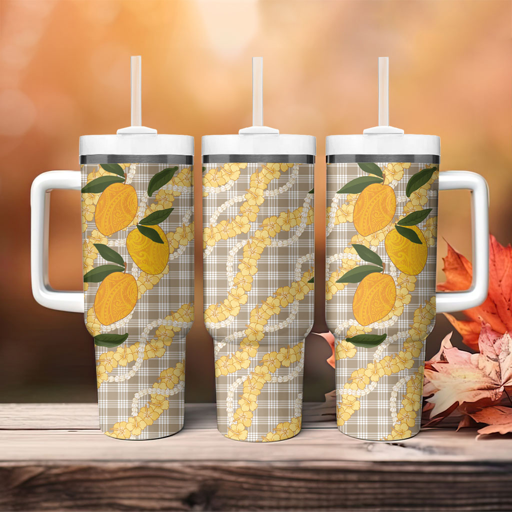 Maku'e Hawaiian Mango Palaka Tumbler With Handle Aloha Hibiscus Pikake Lei LT9 - Polynesian Pride