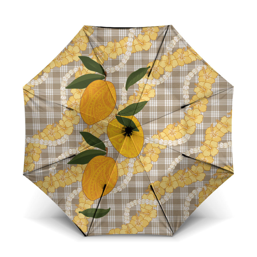 Maku'e Hawaiian Mango Palaka Umbrella Aloha Hibiscus Pikake Lei LT9 One Size Folded 11.42 inch Opened Diameter 37.4 inch Brown - Polynesian Pride
