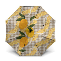 Maku'e Hawaiian Mango Palaka Umbrella Aloha Hibiscus Pikake Lei LT9 One Size Folded 11.42 inch Opened Diameter 37.4 inch Brown - Polynesian Pride