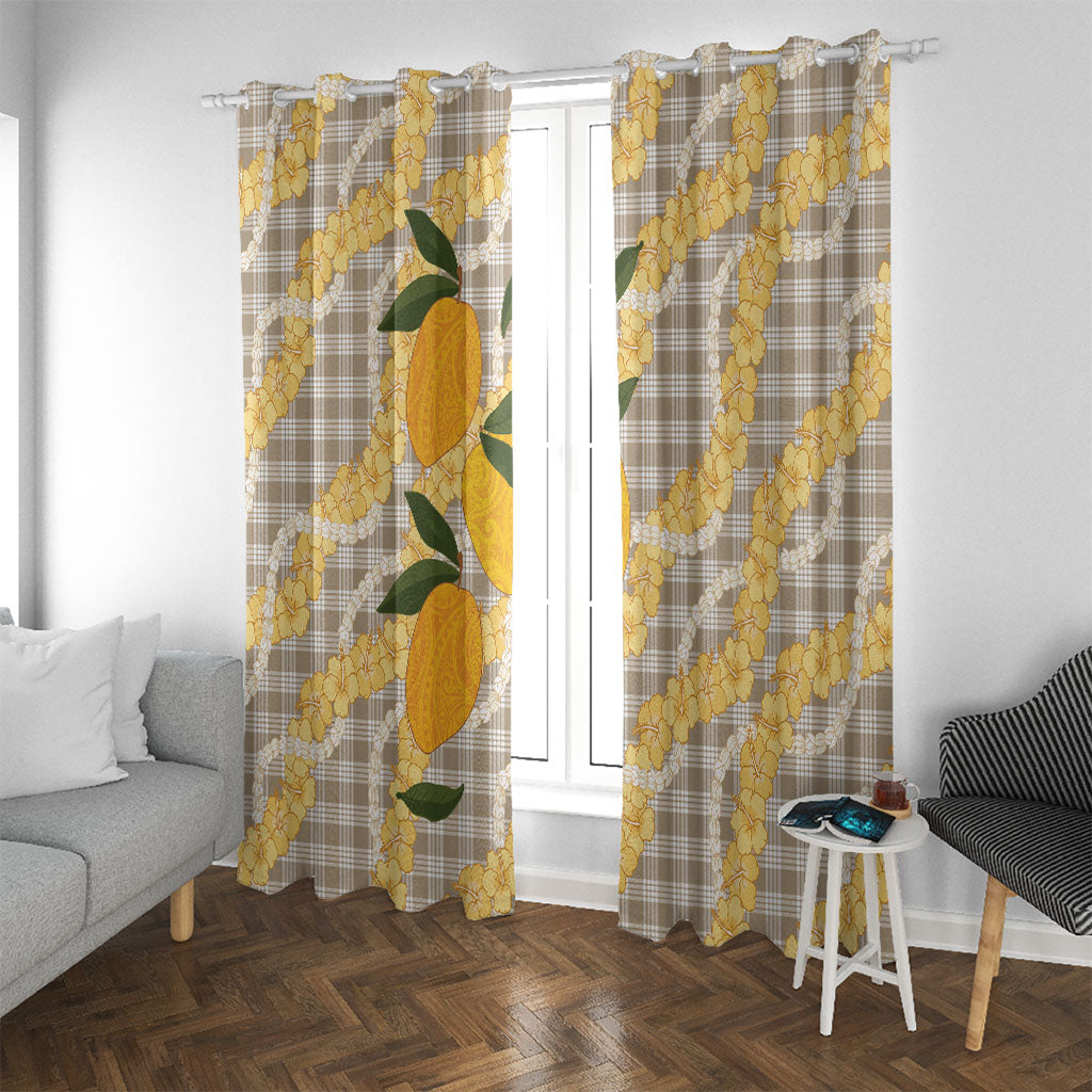 Maku'e Hawaiian Mango Palaka Window Curtain Aloha Hibiscus Pikake Lei LT9 With Grommets Brown - Polynesian Pride