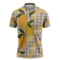 Maku'e Hawaiian Mango Palaka Zipper Polo Shirt Aloha Hibiscus Pikake Lei LT9 Brown - Polynesian Pride