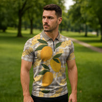Maku'e Hawaiian Mango Palaka Zipper Polo Shirt Aloha Hibiscus Pikake Lei LT9 - Polynesian Pride