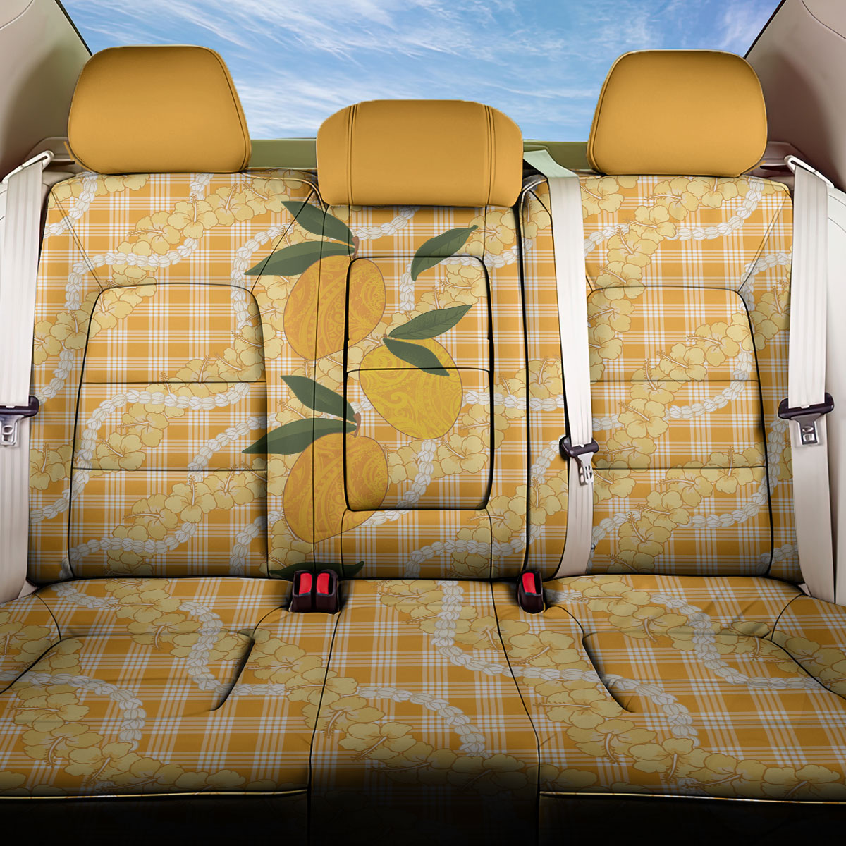 Alani Hawaiian Mango Palaka Back Car Seat Cover Aloha Hibiscus Pikake Lei LT9 One Size Orange - Polynesian Pride