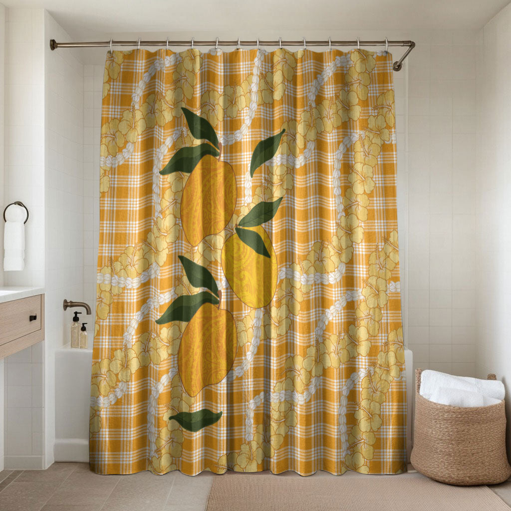 Alani Hawaiian Mango Palaka Bathroom Set Aloha Hibiscus Pikake Lei LT9 Shower Curtain Only Orange - Polynesian Pride