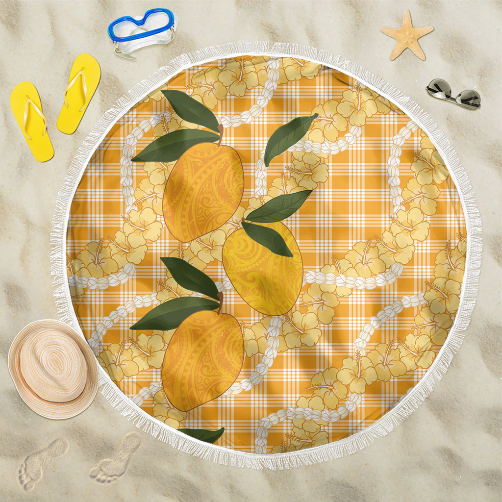 Alani Hawaiian Mango Palaka Beach Blanket Aloha Hibiscus Pikake Lei LT9 One Size 150cm Orange - Polynesian Pride