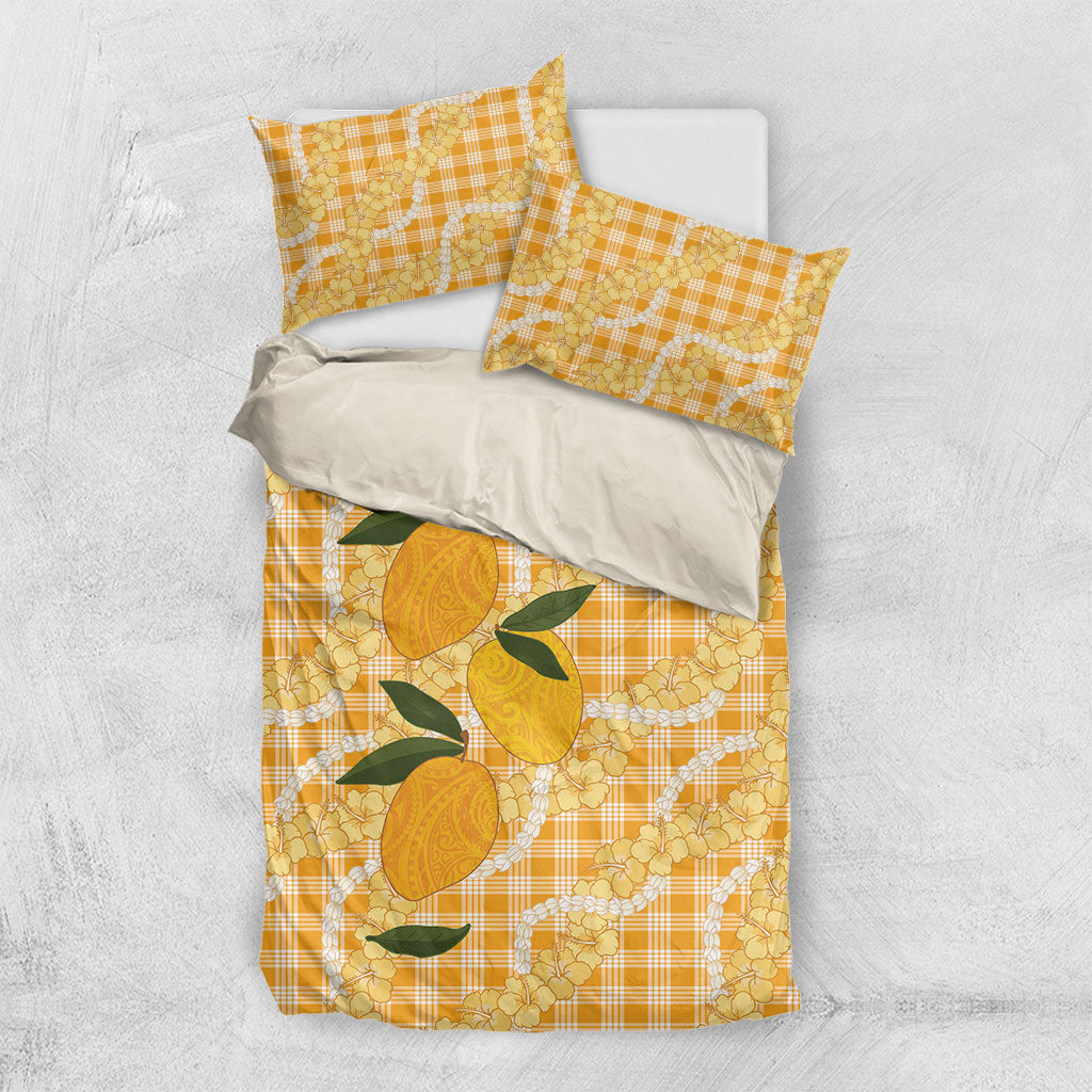 Alani Hawaiian Mango Palaka Bedding Set Aloha Hibiscus Pikake Lei LT9 US Twin 172cm x 218cm Orange - Polynesian Pride