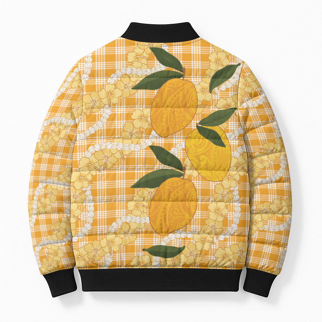 Alani Hawaiian Mango Palaka Bomber Puffer Jacket Aloha Hibiscus Pikake Lei LT9 - Polynesian Pride