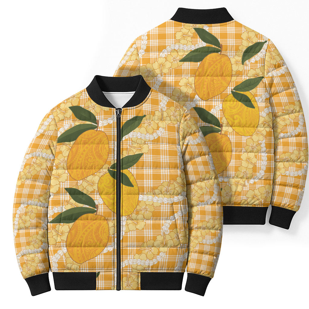 Alani Hawaiian Mango Palaka Bomber Puffer Jacket Aloha Hibiscus Pikake Lei LT9 - Polynesian Pride