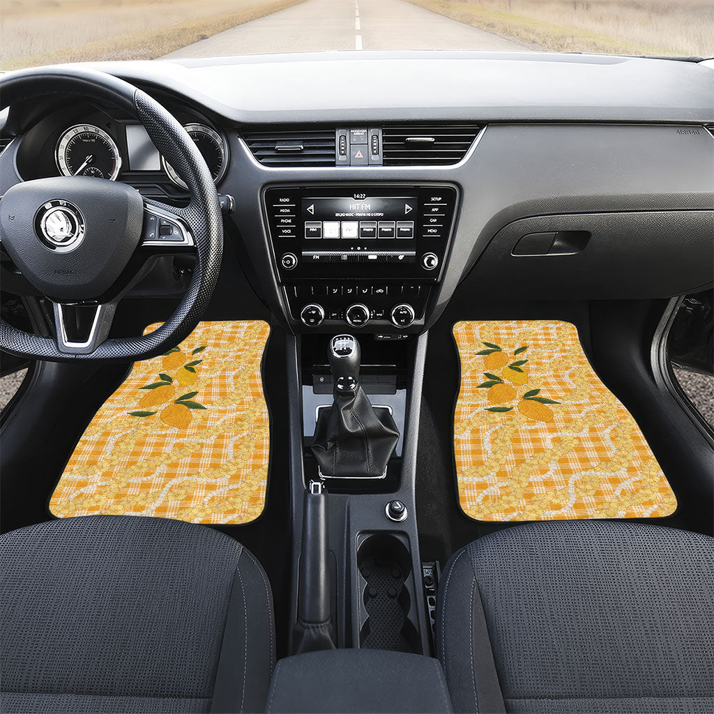 Alani Hawaiian Mango Palaka Car Mats Aloha Hibiscus Pikake Lei LT9 Set 2pcs - Front Orange - Polynesian Pride
