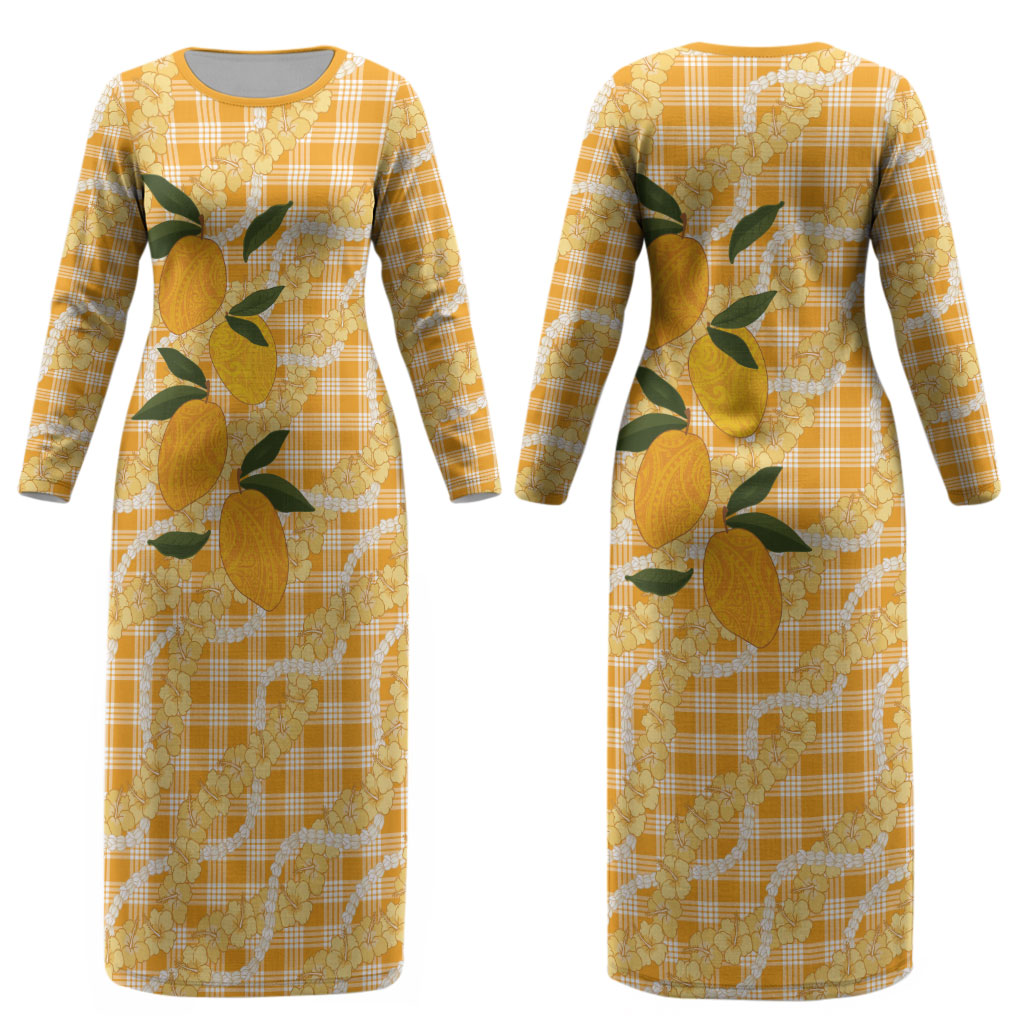 Alani Hawaiian Mango Palaka Couples Matching Long Sleeve Bodycon Dress and Hawaiian Shirt Aloha Hibiscus Pikake Lei LT9 - Polynesian Pride