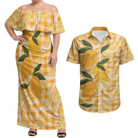 Alani Hawaiian Mango Palaka Couples Matching Off Shoulder Maxi Dress and Hawaiian Shirt Aloha Hibiscus Pikake Lei LT9 Orange - Polynesian Pride