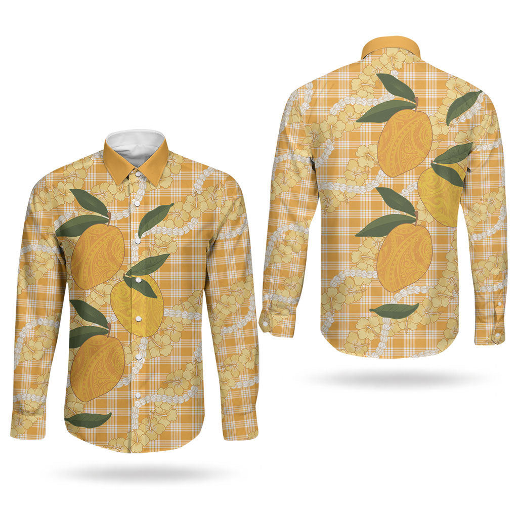 Alani Hawaiian Mango Palaka Couples Matching Off Shoulder Maxi Dress and Long Sleeve Button Shirt Aloha Hibiscus Pikake Lei LT9 - Polynesian Pride