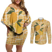 Alani Hawaiian Mango Palaka Couples Matching Off Shoulder Short Dress and Long Sleeve Button Shirt Aloha Hibiscus Pikake Lei LT9 Orange - Polynesian Pride