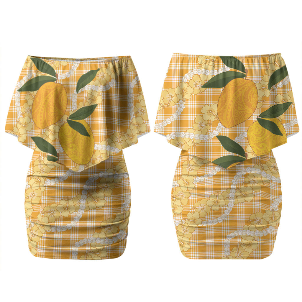 Alani Hawaiian Mango Palaka Couples Matching Off Shoulder Short Dress and Long Sleeve Button Shirt Aloha Hibiscus Pikake Lei LT9 - Polynesian Pride