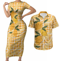 Alani Hawaiian Mango Palaka Couples Matching Short Sleeve Bodycon Dress and Hawaiian Shirt Aloha Hibiscus Pikake Lei LT9 Orange - Polynesian Pride