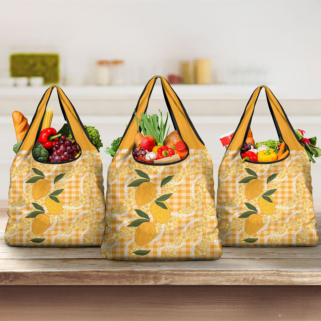 Alani Hawaiian Mango Palaka Grocery Bag Aloha Hibiscus Pikake Lei LT9 3-pack One Size Orange - Polynesian Pride