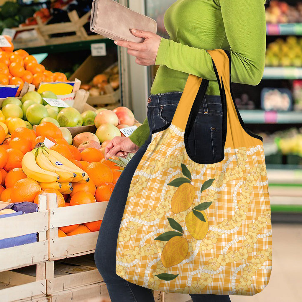 Alani Hawaiian Mango Palaka Grocery Bag Aloha Hibiscus Pikake Lei LT9 - Polynesian Pride