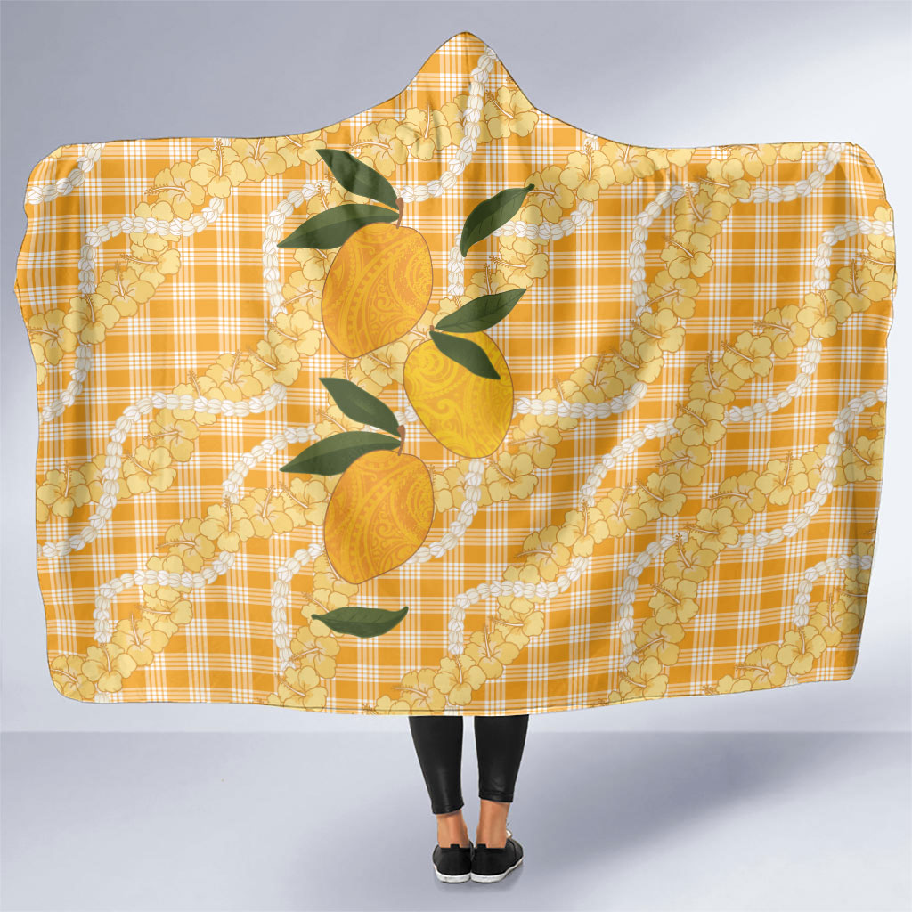Alani Hawaiian Mango Palaka Hooded Blanket Aloha Hibiscus Pikake Lei LT9 One Size Orange - Polynesian Pride