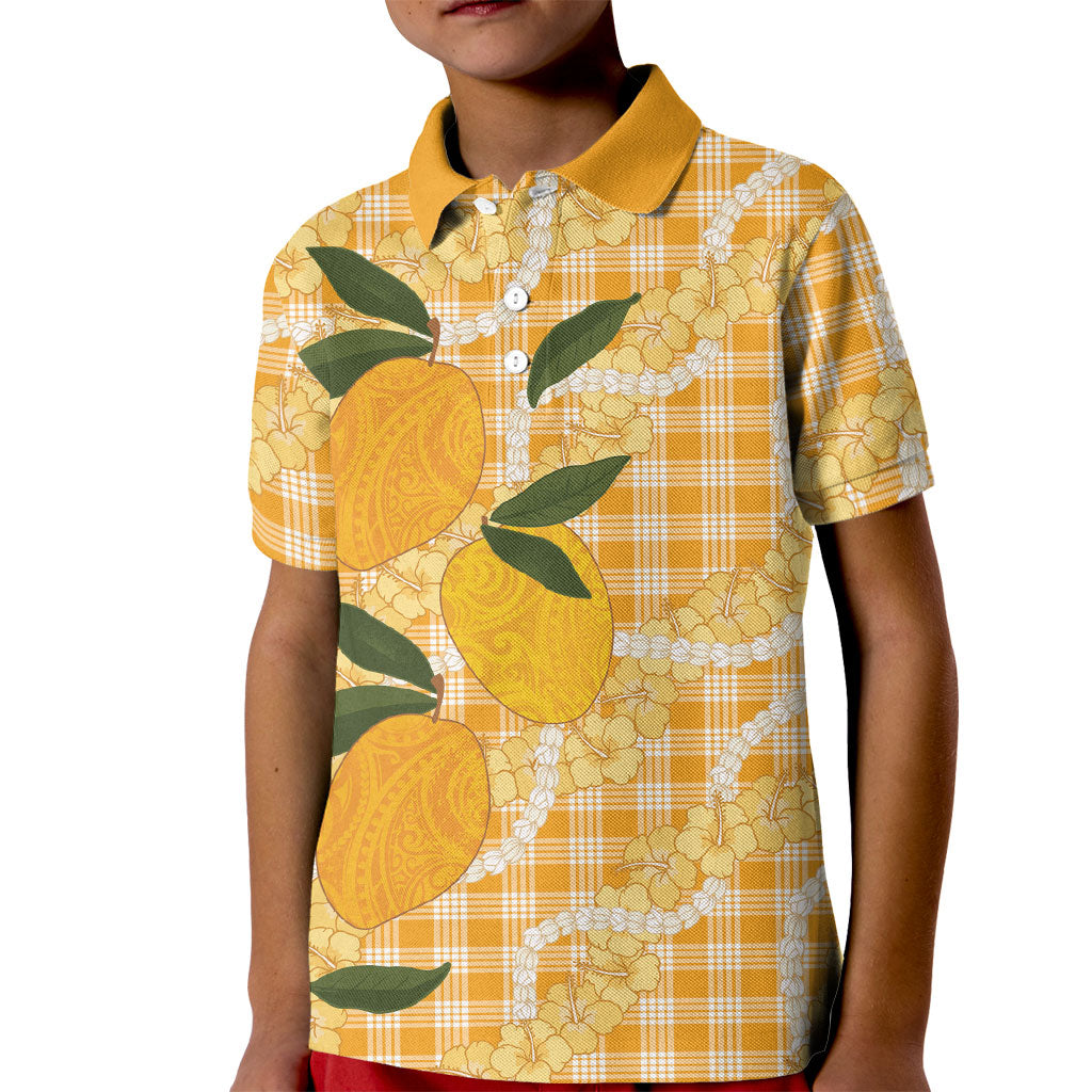 Alani Hawaiian Mango Palaka Kid Polo Shirt Aloha Hibiscus Pikake Lei LT9 Kid Orange - Polynesian Pride