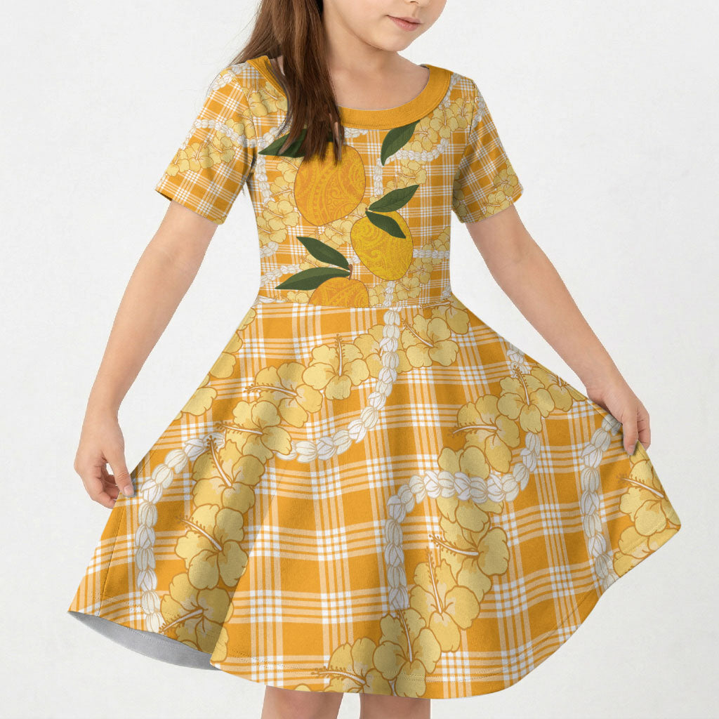 Alani Hawaiian Mango Palaka Kid Short Sleeve Dress Aloha Hibiscus Pikake Lei LT9 KID Orange - Polynesian Pride