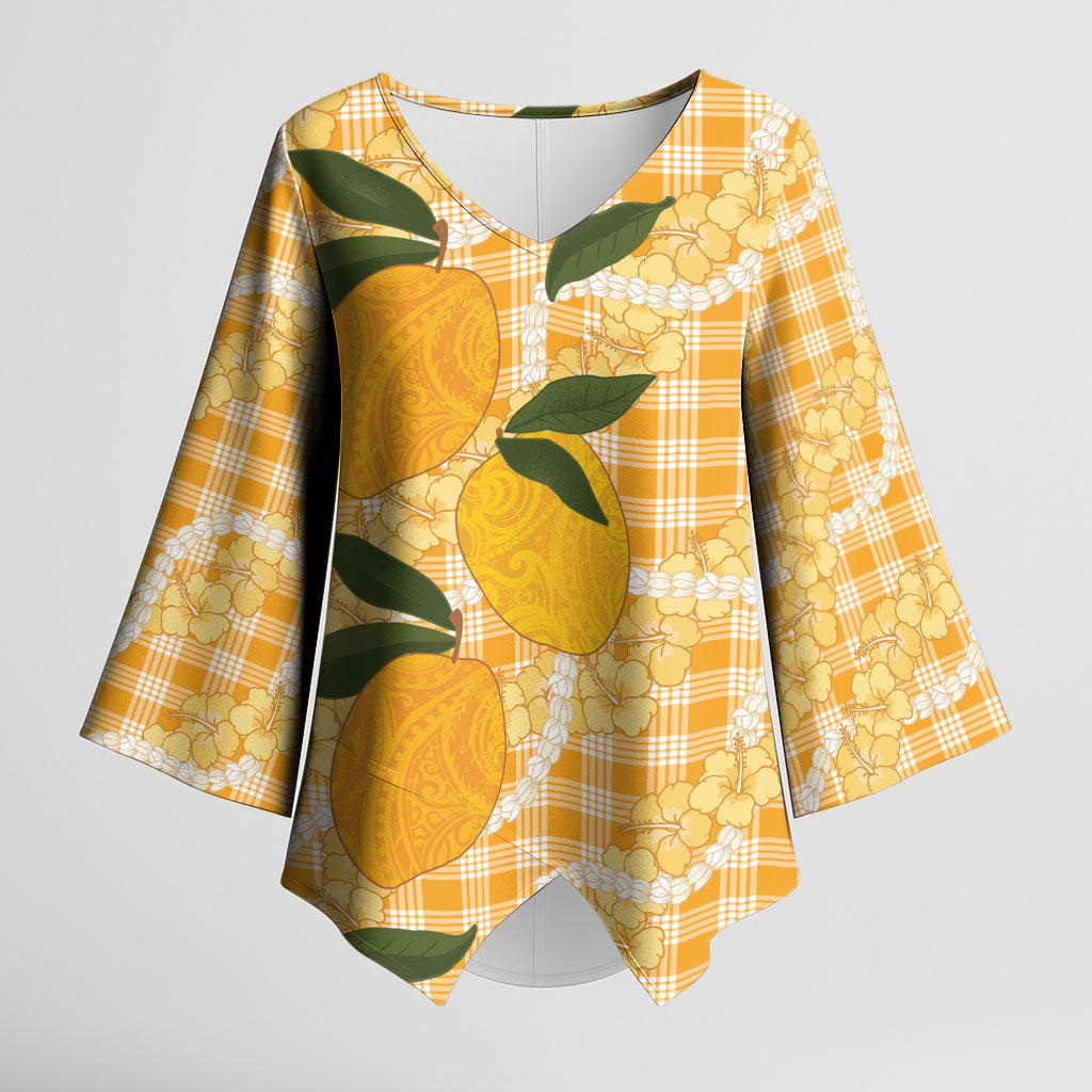 Alani Hawaiian Mango Palaka Kimono Sleeve Blouse Aloha Hibiscus Pikake Lei LT9 Female Orange - Polynesian Pride