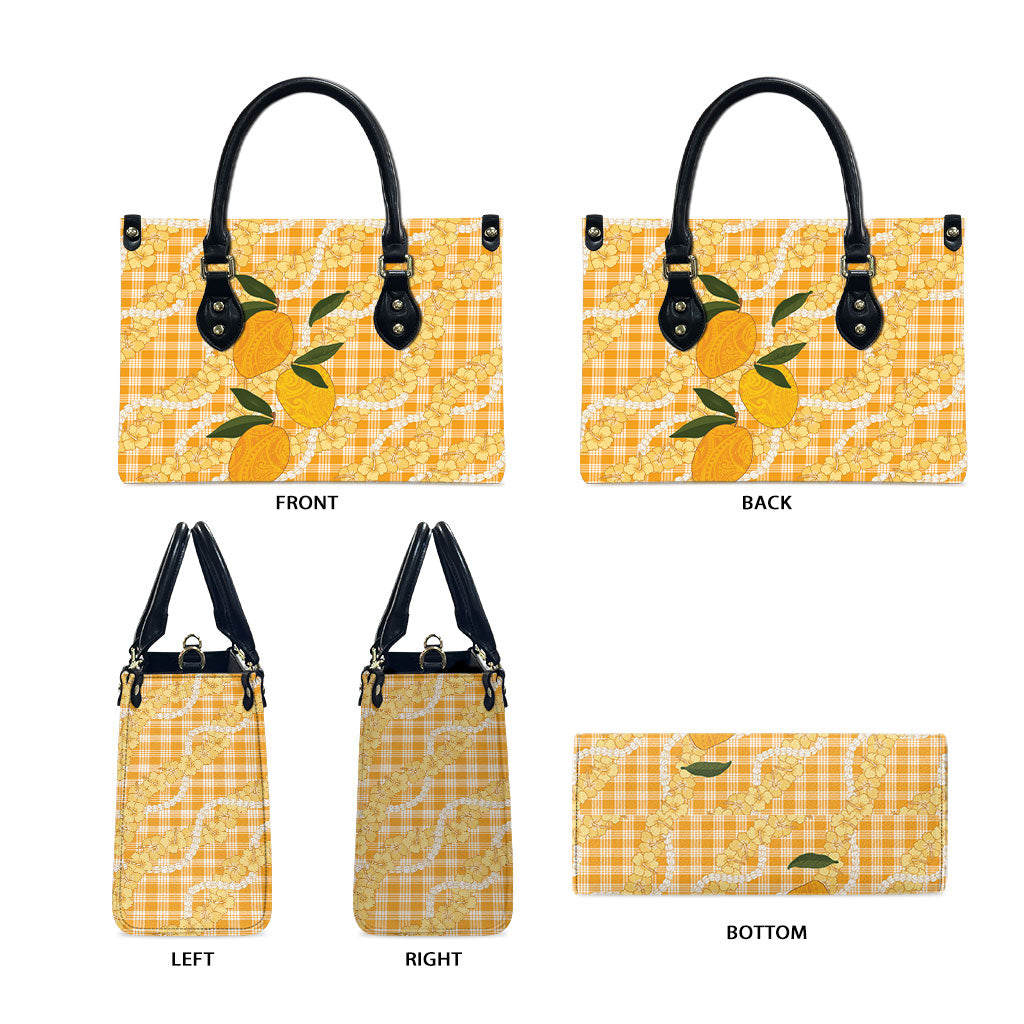 Alani Hawaiian Mango Palaka Leather Bag Aloha Hibiscus Pikake Lei LT9 - Polynesian Pride