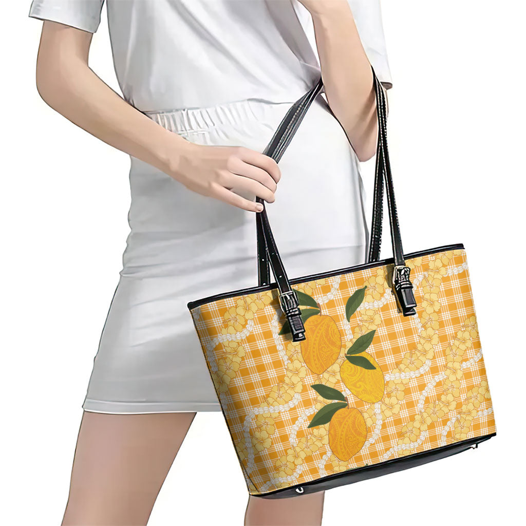 Alani Hawaiian Mango Palaka Leather Tote Bag Aloha Hibiscus Pikake Lei LT9 - Polynesian Pride