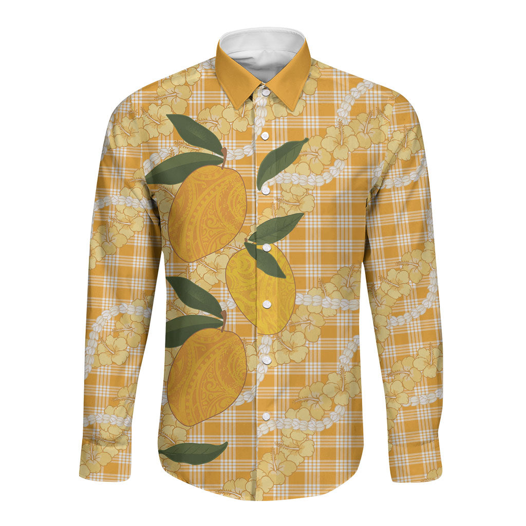 Alani Hawaiian Mango Palaka Long Sleeve Button Shirt Aloha Hibiscus Pikake Lei LT9 Unisex Orange - Polynesian Pride